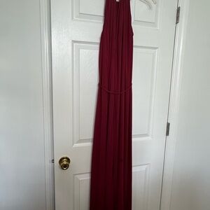 Azazie Burgundy Halter Maxi Dress
